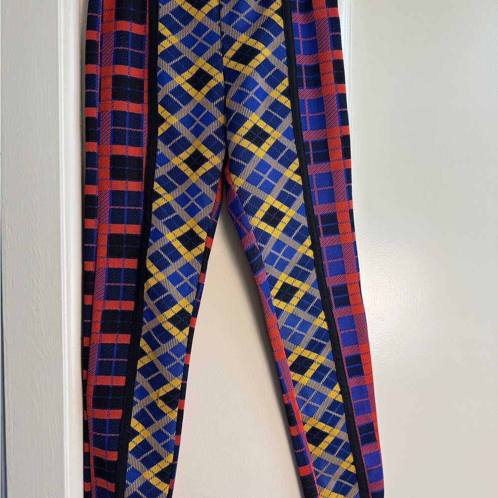 Red and Blue Plaid Leggings with Vibrant Design